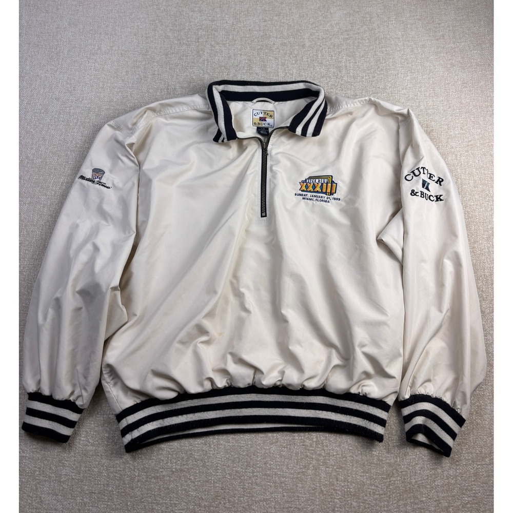 Vintage Cutter & Buck Super Bowl XXXIII 1999 Miami Windbreaker Mens Large Cream